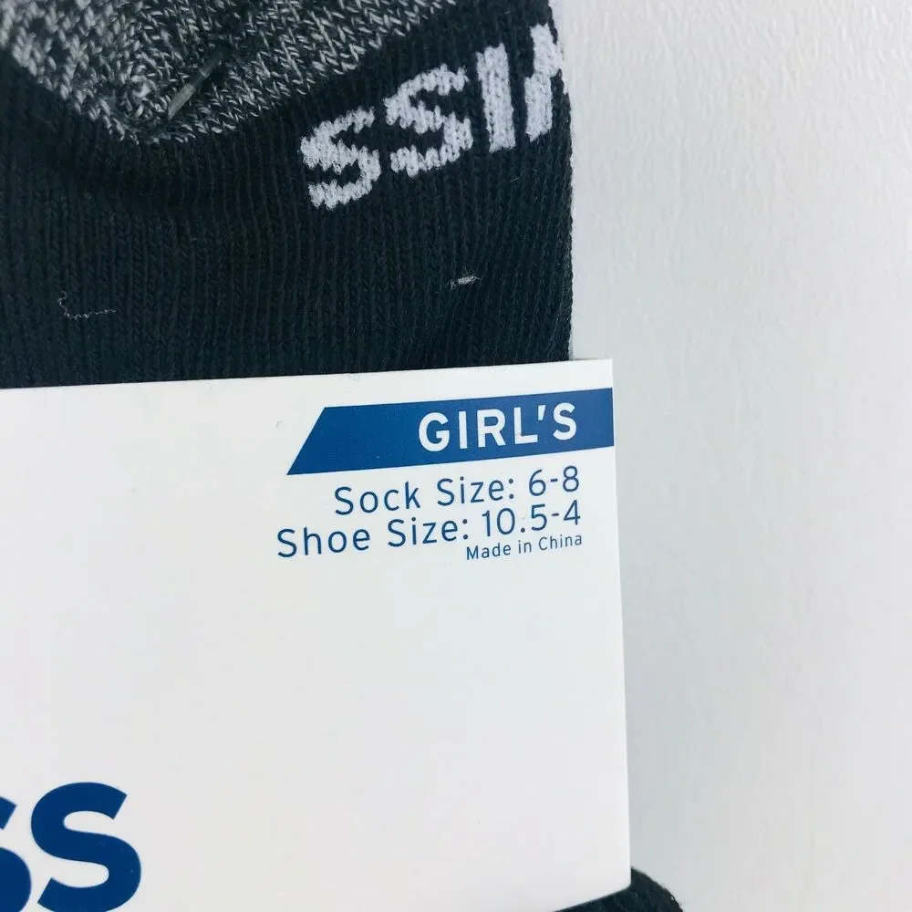 K Swiss Girls 6 Pair Low Cut Socks Black/Grey w Color Size 6-8 Shoe Sz 10.5-4